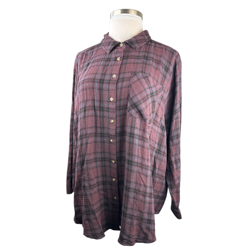 Torrid Lizzie Crinkle Flannel Gauze Button Up Tunic Red Plaid Plus Size 3 3X - Picture 9 of 10